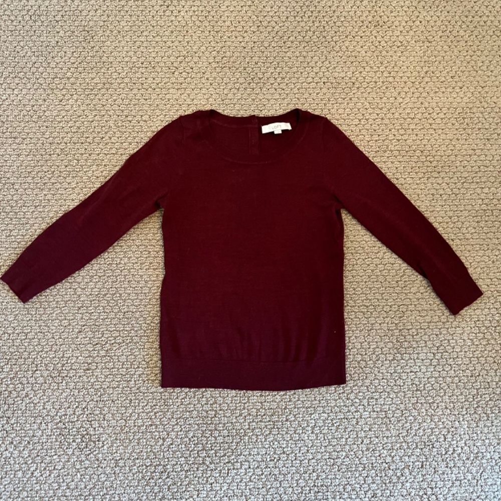 Ann Taylor Loft Maroon Button Back Sweaterxs - image 3